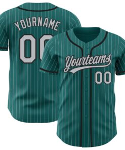 Custom Teal Gray Pinstripe Black Authentic Baseball Jersey
