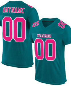 Custom Teal Hot Pink-White Mesh Authentic Football Jersey