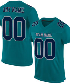 Custom Teal Navy-Gray Mesh Authentic Football Jersey
