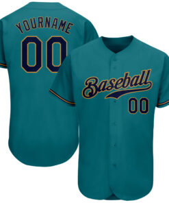 Custom Teal Navy-Old Gold Authentic Baseball Jersey