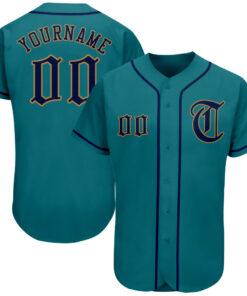 Custom Teal Navy-Old Gold Authentic Baseball Jersey