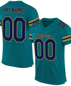 Custom Teal Navy-Old Gold Mesh Authentic Football Jersey