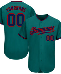 Custom Teal Navy-Red Authentic Baseball Jersey