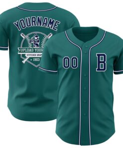 Custom Teal Navy-White Authentic Baseball Jersey