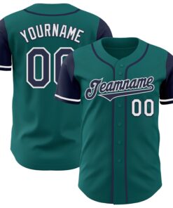 Custom Teal Navy-White Authentic Two Tone Baseball Jersey