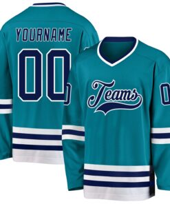 Custom Teal Navy-White Hockey Jersey