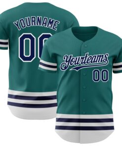Custom Teal Navy-White Line Authentic Baseball Jersey
