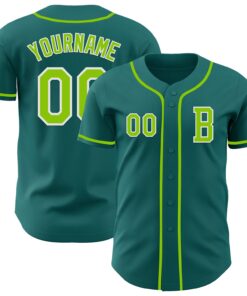 Custom Teal Neon Green-White Authentic Baseball Jersey