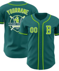 Custom Teal Neon Green-White Authentic Baseball Jersey