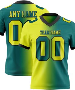 Custom Teal Neon Yellow-Black Mesh Authentic Gradient Fashion Football Jersey