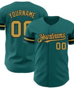 Custom Teal Old Gold-Black Authentic Baseball Jersey