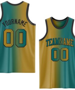 Custom Teal Old Gold-Black Authentic Gradient Fashion Basketball Jersey