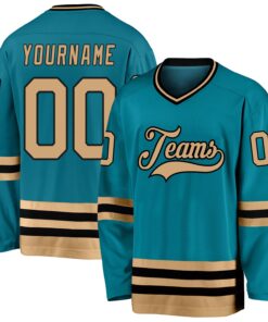Custom Teal Old Gold-Black Hockey Jersey