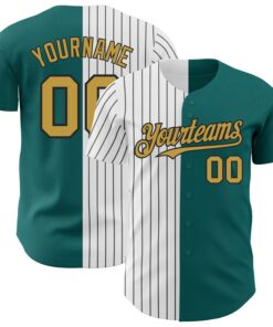 Custom Teal Old Gold-Black Pinstripe Authentic Split Fashion Baseball Jersey