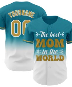 Custom Teal Old Gold-White 3D Pattern Design Gradient Mother's Day Authentic Baseball Jersey