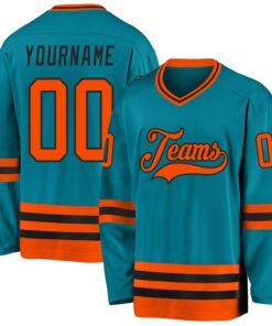Custom Teal Orange-Black Hockey Jersey
