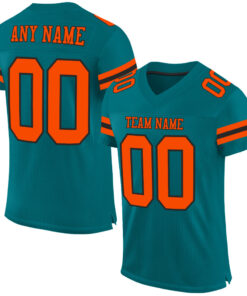 Custom Teal Orange-Black Mesh Authentic Football Jersey