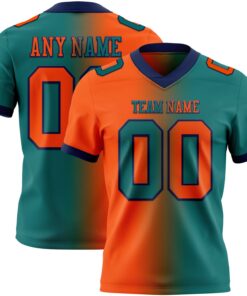 Custom Teal Orange-Navy Mesh Authentic Gradient Fashion Football Jersey