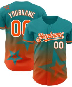 Custom Teal Orange-White 3D Pattern Design Gradient Style Twinkle Star Authentic Baseball Jersey