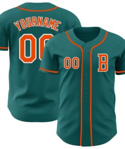 Custom Teal Orange-White Authentic Baseball Jersey