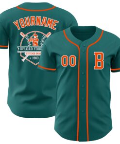 Custom Teal Orange-White Authentic Baseball Jersey