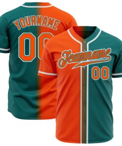 Custom Teal Orange-White Authentic Gradient Fashion Baseball Jersey