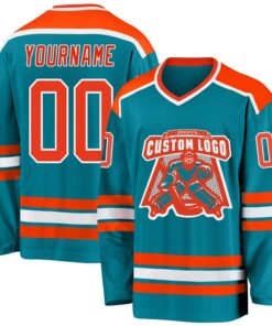 Custom Teal Orange-White Hockey Jersey
