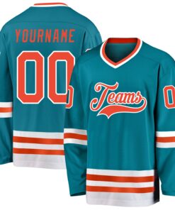 Custom Teal Orange-White Hockey Jersey