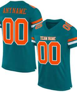 Custom Teal Orange-White Mesh Authentic Football Jersey