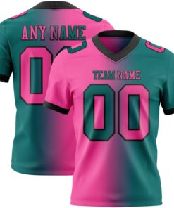 Custom Teal Pink-Black Mesh Authentic Gradient Fashion Football Jersey