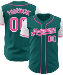 Custom Teal Pink-White Authentic Two Tone Baseball Jersey