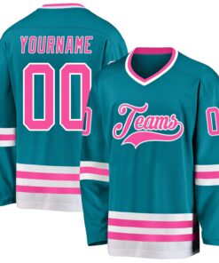 Custom Teal Pink-White Hockey Jersey