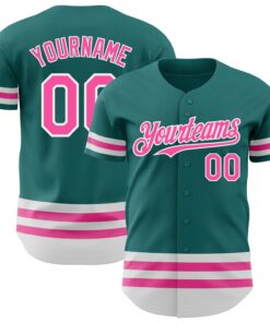 Custom Teal Pink-White Line Authentic Baseball Jersey