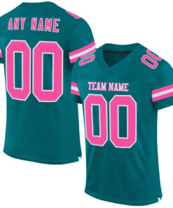 Custom Teal Pink-White Mesh Authentic Football Jersey