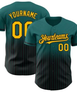 Custom Teal Pinstripe Gold-Black Authentic Fade Fashion Baseball Jersey