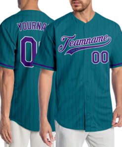 Custom Teal Purple Pinstripe Purple-White Authentic Baseball Jersey