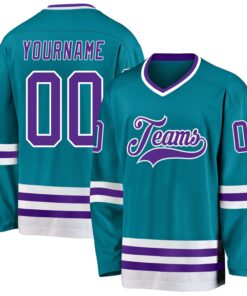 Custom Teal Purple-White Hockey Jersey