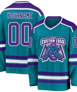 Custom Teal Purple-White Hockey Jersey