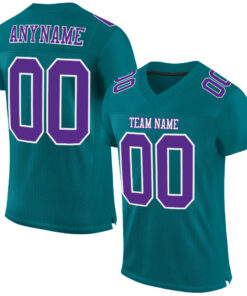 Custom Teal Purple-White Mesh Authentic Football Jersey