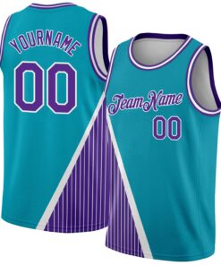 Custom Teal Purple-White Triangle Pinstripes Authentic City Edition Basketball Jersey