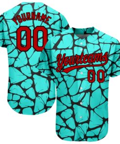 Custom Teal Red-Black 3D Pattern Design Authentic Baseball Jersey