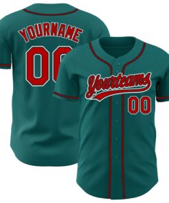 Custom Teal Red-Black Authentic Baseball Jersey