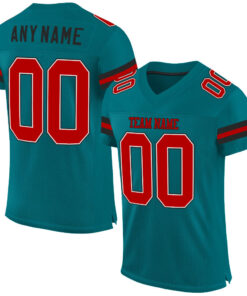 Custom Teal Red-Black Mesh Authentic Football Jersey