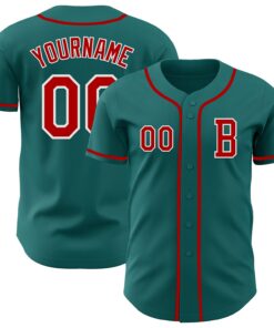 Custom Teal Red-White Authentic Baseball Jersey