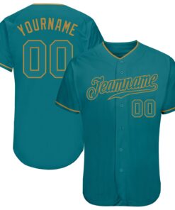Custom Teal Teal-Old Gold Authentic Baseball Jersey