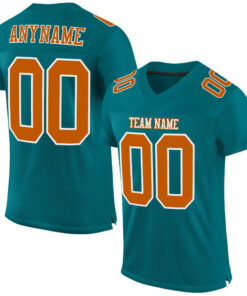 Custom Teal Texas Orange-White Mesh Authentic Football Jersey