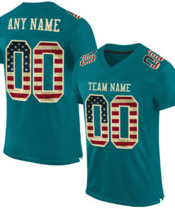 Custom Teal Vintage USA Flag-City Cream Mesh Authentic Football Jersey
