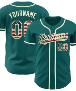Custom Teal Vintage USA Flag-Cream Authentic Baseball Jersey