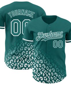 Custom Teal White 3D Pattern Design Leopard Print Fade Fashion Authentic Baseball Jersey