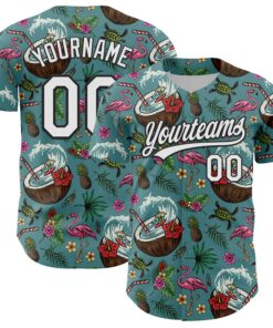 Custom Teal White-Black 3D Funny Christmas Authentic Baseball Jersey